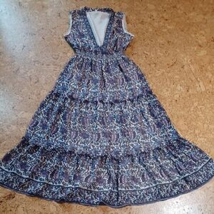 Max Studio London Purple Floral Tiered Sleeveless Maxi Dress Size S NWT